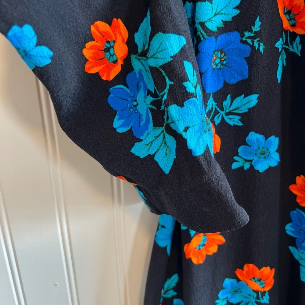 Maje Blue and Orange Floral‎ Long Sleeve Dress size 3 - Picture 4 of 12